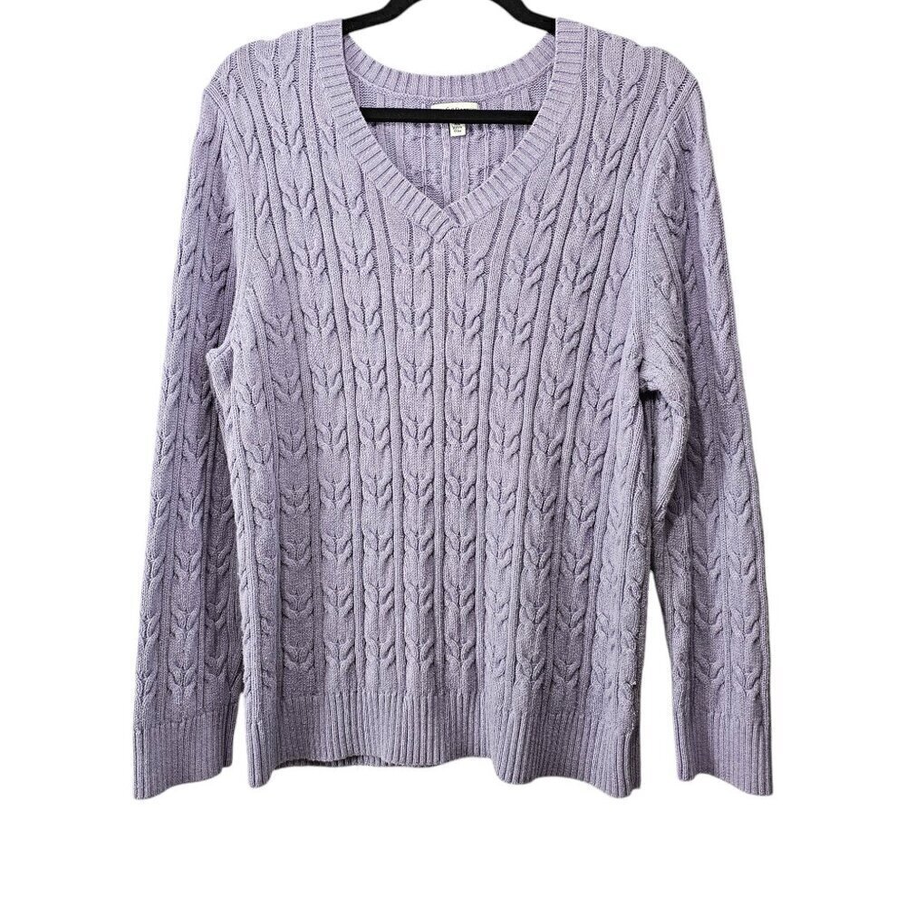 Croft & Barrow Classic V-Neck Purple Cable Sweater